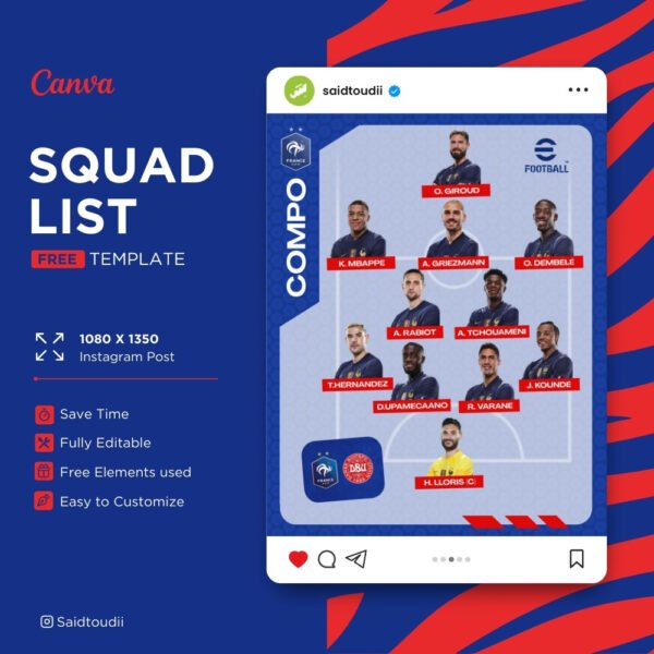 Team List Style Examples Squad List Canva template – FootFrame